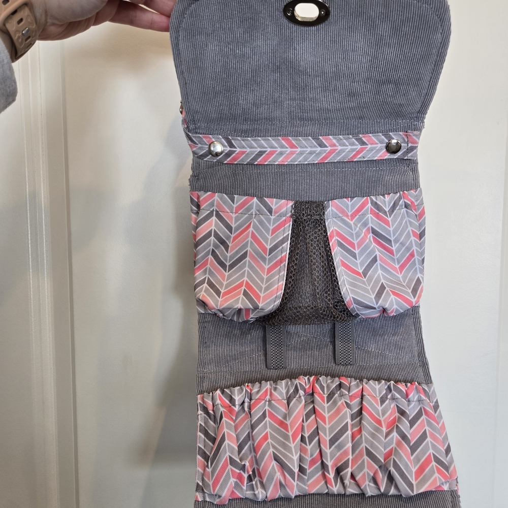 Lilly Bit Chevron Crossbody Diaper Clutch in Pink and Gray - Picture 3 of 4